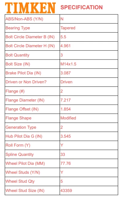 Par de cojinetes y bujes de rueda delantera Timken para Dodge Ram 1500 2002-2008 5 tacos Foto 3 de 4