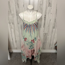 SB Fashion Mint Green Floral Tie-Dye Handkerchief Hem Fairy Slip Dress One Size