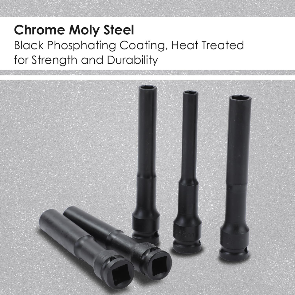 TOPWAY 1/2 Inch Drive Extra Deep Impact Socket Set 5 Pcs Extra Long ...