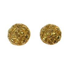 Chanel Vintage Matelasse Metal Earrings Women Gold One Size