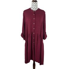 NEW Sass women's size 10 berry long sleeve linen button up coco shirt dress 