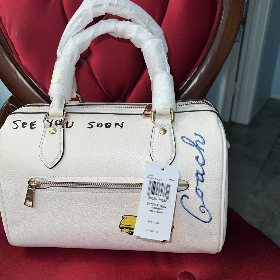 Bolso Cartera Coach Rowan Nuevo con Etiquetas con Estampado de Boceto CAK19 Dorado/Tiza Multi Foto 3 de 4