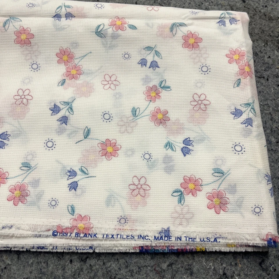 Tela de fondo blanco vintage 1997 textiles en blanco patrón de tulipán y margaritas 2,5 yardas Foto 4 de 4