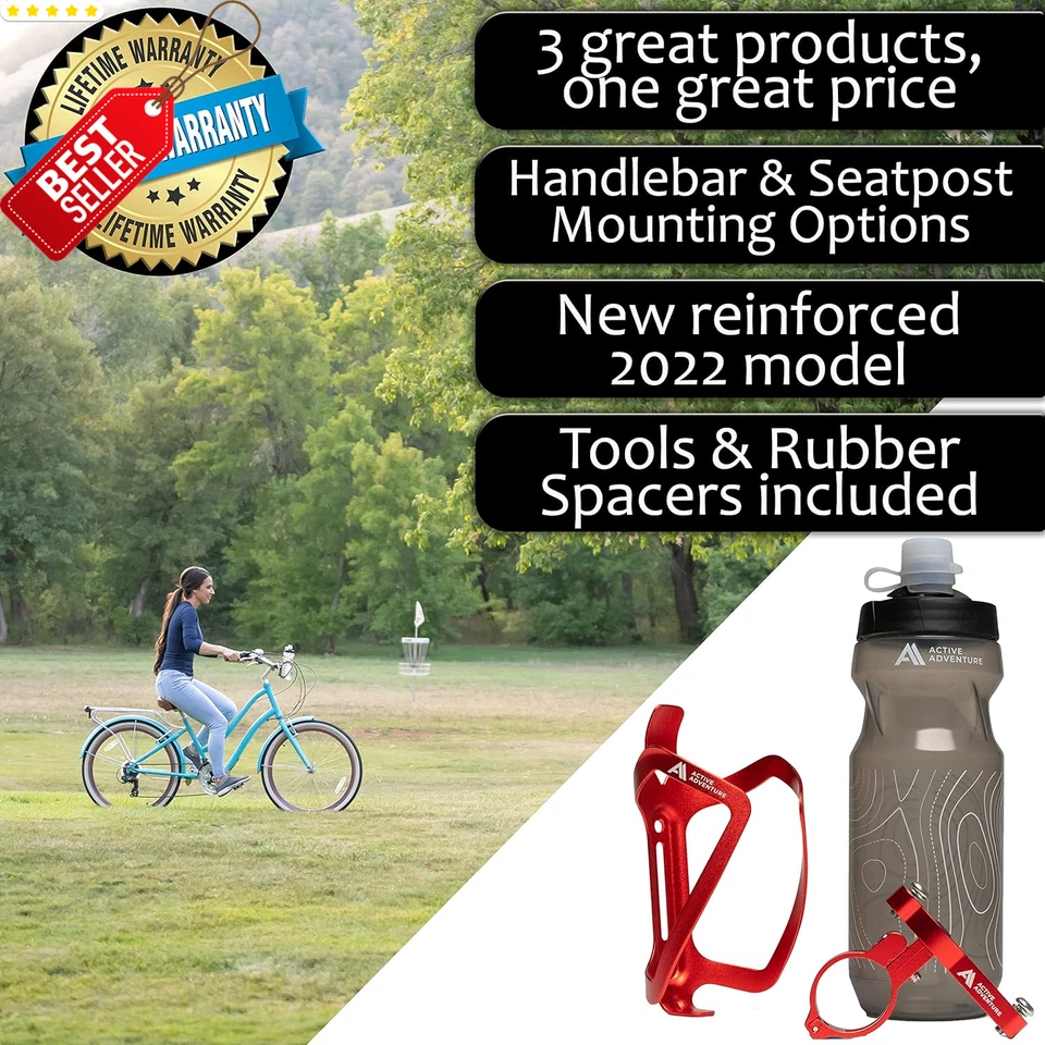 Bike Water Bottle Holder 20oz Squeeze Bottle Mount Cage Fits All Bikes Red US - Image 3 of 4