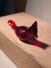 Vintage Fenton Art Glass Red Cardinal Figurine Cadmium Glow Original Sticker