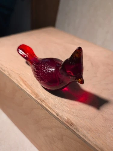 Vintage Fenton Art Glass Red Cardinal Figurine Cadmium Glow Original Sticker