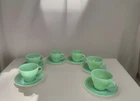 Lot Of (6) Sets Anchor Hocking Fire King Jadeite Swirl Shell Cup & Saucers