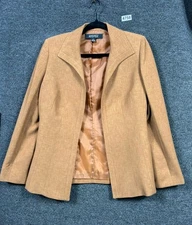 Kasper Blazer Jacket Womens Sz 4 Tan Open Front Long Sleeve Lined Office Career 