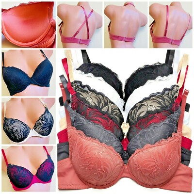 3- 6 Bras Push-ups ADD 1 CUP SIZE SOFT LACE ULTIMATE PUSHUP 7193 T