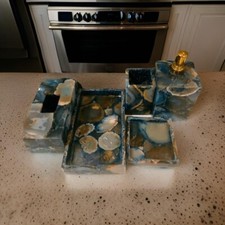 NATURAL BLUE AGATE GEMSTONE HANDMADE BATHROOM SET GIFT FOR MOTHER BATHROOM SET