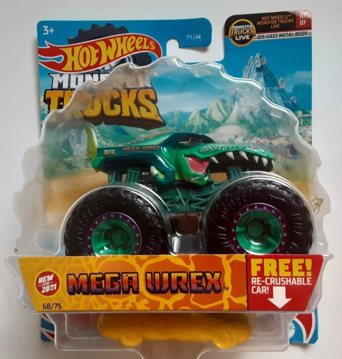 Hot Wheels Monster Trucks Mega Wrex, 1:64 Scale with Re-Crushable 68/75