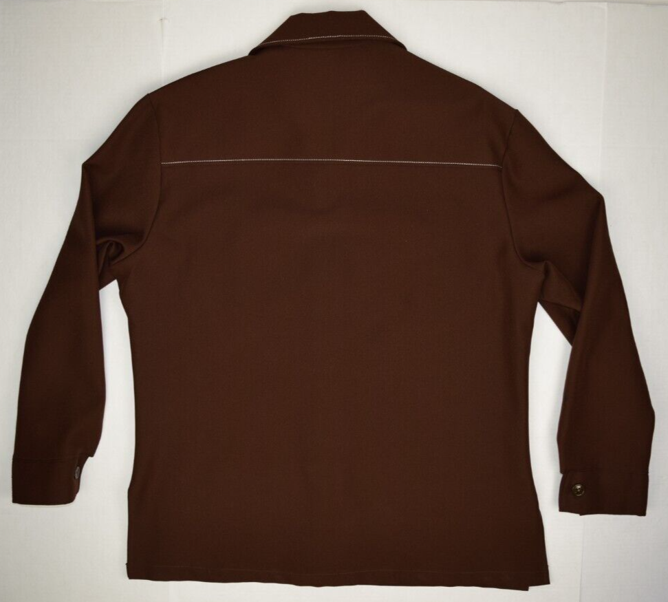JCPenney Shirt Jacket VTG 70s Brown w White Stitch Pol Shirt JCPenney Shirt Jacket VTG 70s Brown w White Stitch Pol Shirt