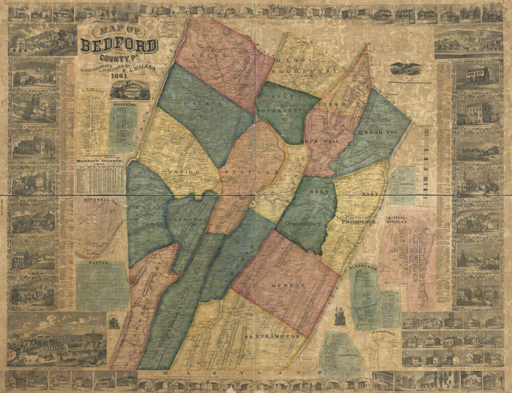 1861 Map of Bedford County PA Genealogy | eBay