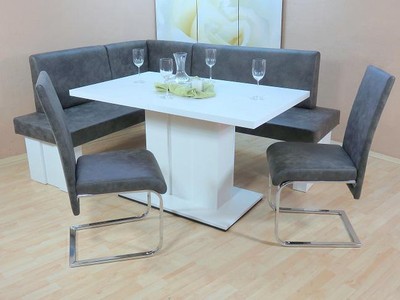 Eckbankgruppe 4 Tlg Esstisch Eckbank Stuhle Essgruppe Farbe Weiss Anthrazit Ebay
