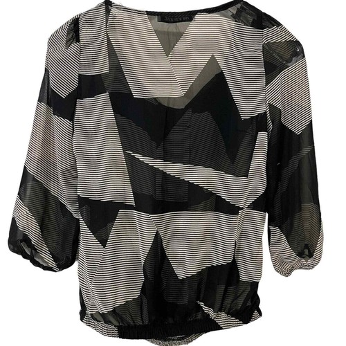 Camicia trasparente nuova con etichette Geometric 2010 nera e crema con vita elastica fiocco nero - S - Foto 3 di 6