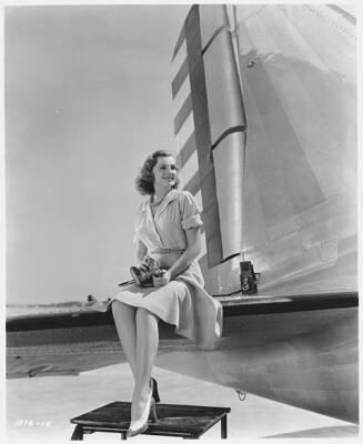 Actress Constance Moore Sitting on Plane's Tail Fin 1940 OLD PHOTO