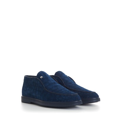 STEFANO RICCI 7800$ Loafers Blue Nubuck Crocodile Leather, Open Walk 