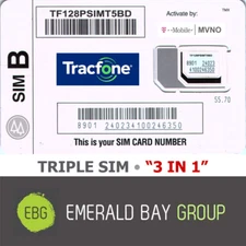 TRACFONE TRIPLE SIM Card 3 in 1 MINI + MICRO + NANO • GSM 4GLTE T-Mobile MVNO 