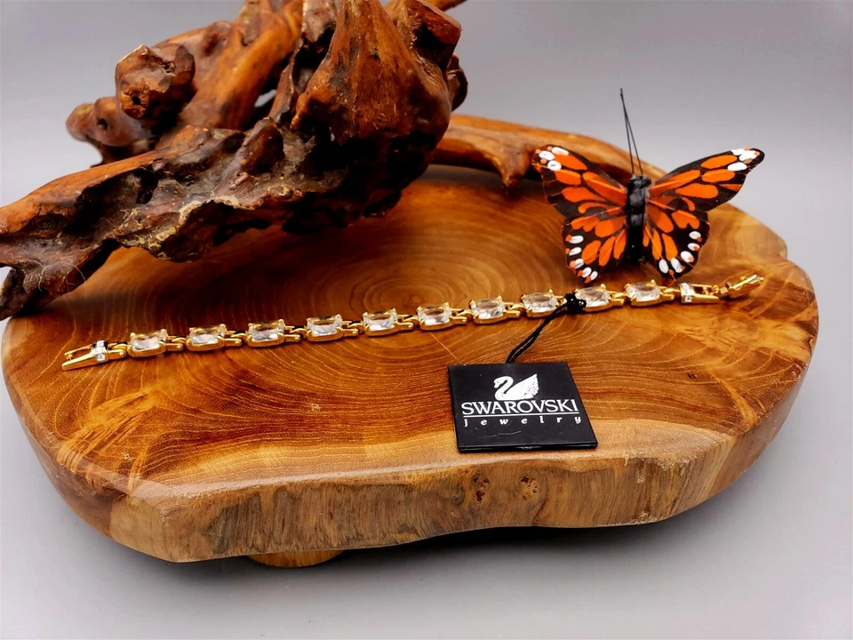 Cadena Swarovski Tono Oro - Pulsera Tenis Cristales Corte Esmeralda, Original EOM Foto 2 de 4