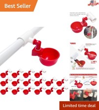 16 Piece Poultry Waterer Kit - Leak-Proof Red PVC Cups for Chickens and Ducks