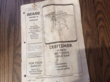 Craftsman 10” Table Saw Manual. 113.299315