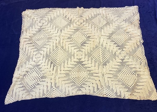Vintage Hand Crocheted Cotton Coverlet or Tablecloth w/ Scalloped Trim - Picture 4 of 6