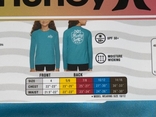 NWT Girls Blue Hurley Long Sleeve Swim Top Size 5/6 - Picture 3 of 3
