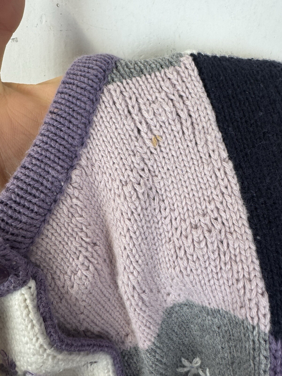 Purple Patchwork Embroidered Button Cardigan Swea… - image 7