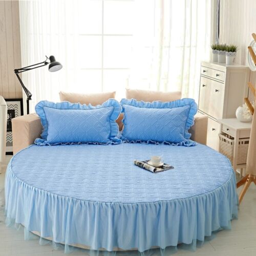 Round Fitted Sheet Cotton Quilted Bedspread Non-slip Mattress Cover Bed Skirts - Picture 29 of 37
