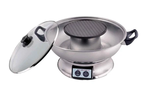Teppanyaki 1350W 5L Steam Boat Electric Hot Pot w/600W Removable BBQ Grill