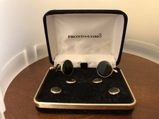 Pronto Uomo Gold Tone Cuff Links With Tuxedo Studs Set Box Men