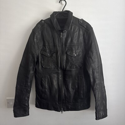 Herren All Saints Stenburg Lederjacke Motorrad Cafe Jacke Größe UK MEDIUM