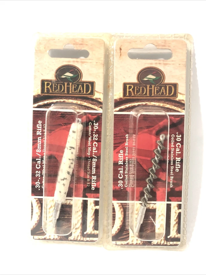 Juego de cepillos de orificio de rifle pelirrojo - fregona de lana y cepillo de acero inoxidable calibre .30 .32 8 mm ¡Nuevo! Foto 4 de 4