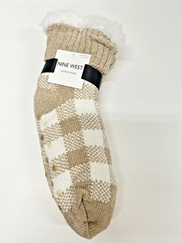 Nine West Warm Fuzzy Cozy Thermal Fleece-lined Knitted Non-skid Crew Socks - Imagem 3 de 4