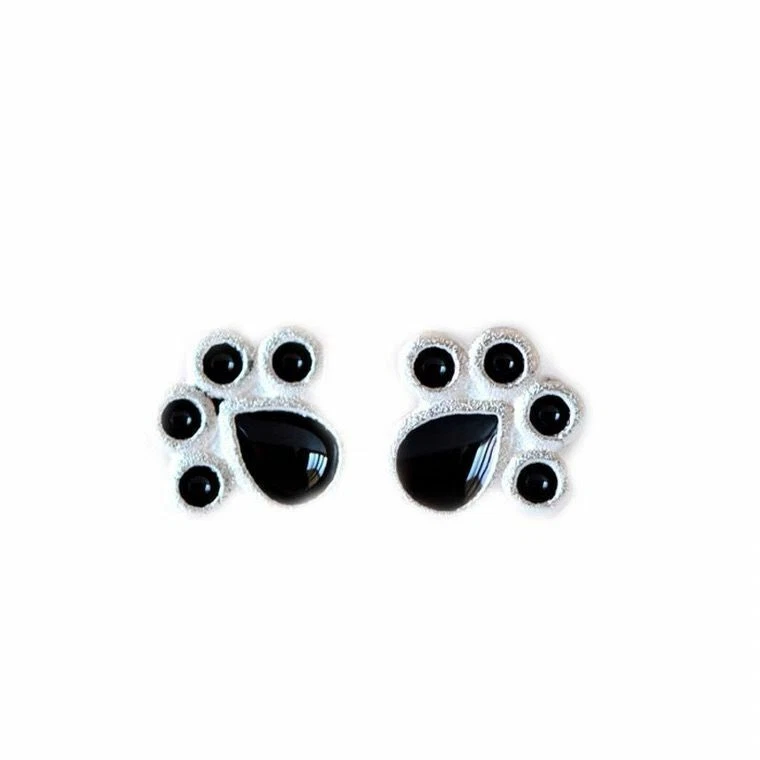 Ohrstecker Pfoten Abdrücke Silber 925 Schwarz Damen Ohrringe Katze Hund - Bild 1 von 1