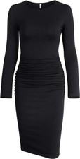 Missufe Women's Long Sleeve Ruched Casual Sundress Bodycon Sheath Knee Length M