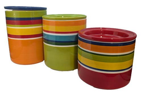 RARO!! Bidone arcobaleno Pier 1 Imports Summer Stripes con coperchio (vedi foto) leggi. - Foto 6 di 9