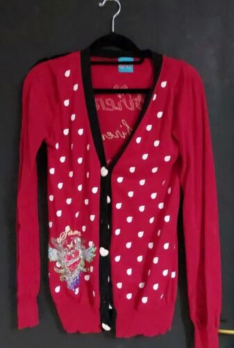 Siren Skull Red Cardigan size Small 8 Sequin Detail Punk Rock Goth  - Picture 1 of 6