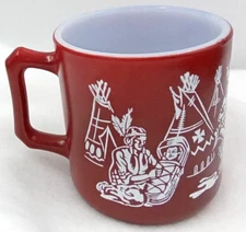 Hazel Atlas Child Mug Drinking Milk Glass Handle Baby Drum Reddish Brown Vintage