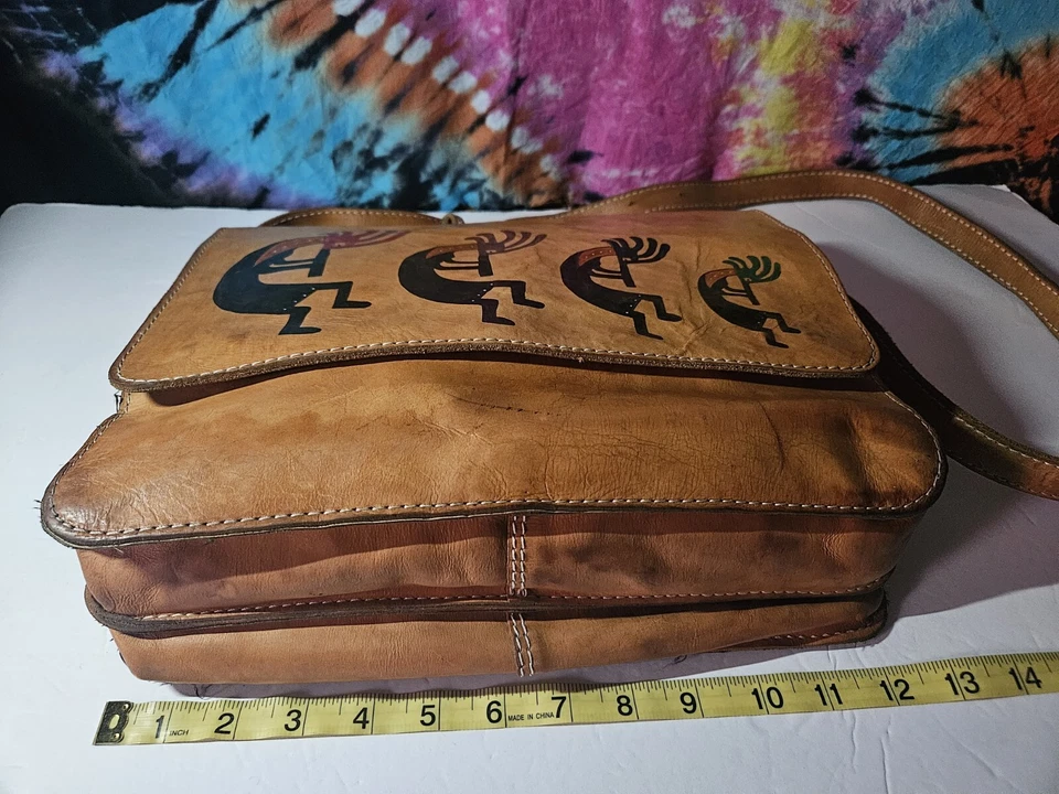 Kokopelli 皮革消息包棕色大号肩西南波西米亚 — 第 4/4 张图片