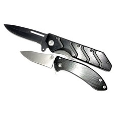 Black Pocket Knife 4.5 and 3.5 Stainless Steel Straight Spring Assisted Set 2