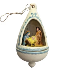 Vintage 1980 NATIVITY MANGER SCENE CERAMIC Christmas Ornament