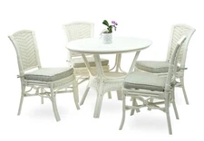 Handmade Set of 4 Alexa Dining Side Chairs and Round Dining Table, White