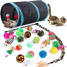 21 Pcs Cat Toys for Indoor Cats Collapsible Cat Tunnel Interactive Feather Tease