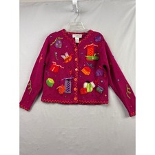 Susan Bristol Cardigan Womens PP Pink Excellent Hand Embroidered Gift Applique