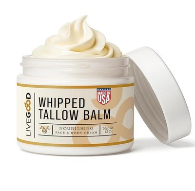 LiveGood Whipped Tallow Balm, Grass Fed Beef Tallow for Skin with Vitamins 1.5oz