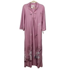 VTG TV Loungers Pink L Floral Zip Robe House Coat Dress 70s Hippie Boho Kimono