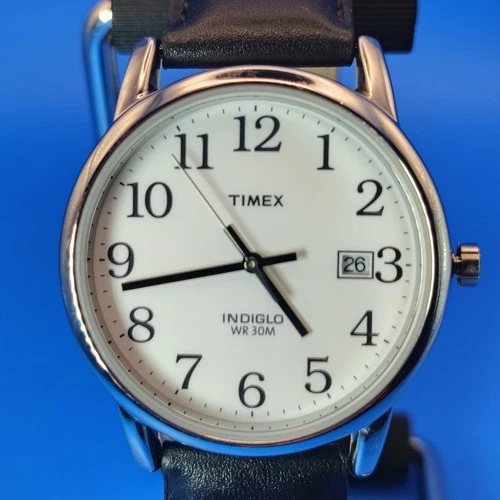 Vintage 1990's Timex Indiglo Easy Reader Date 35mm Men's Quartz Watch Leather