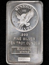 10 Ounce Silver Bar - Sunshine Mining 1985 - .999 Fine - Random Serial # - ST... 83.00 per troy oz
