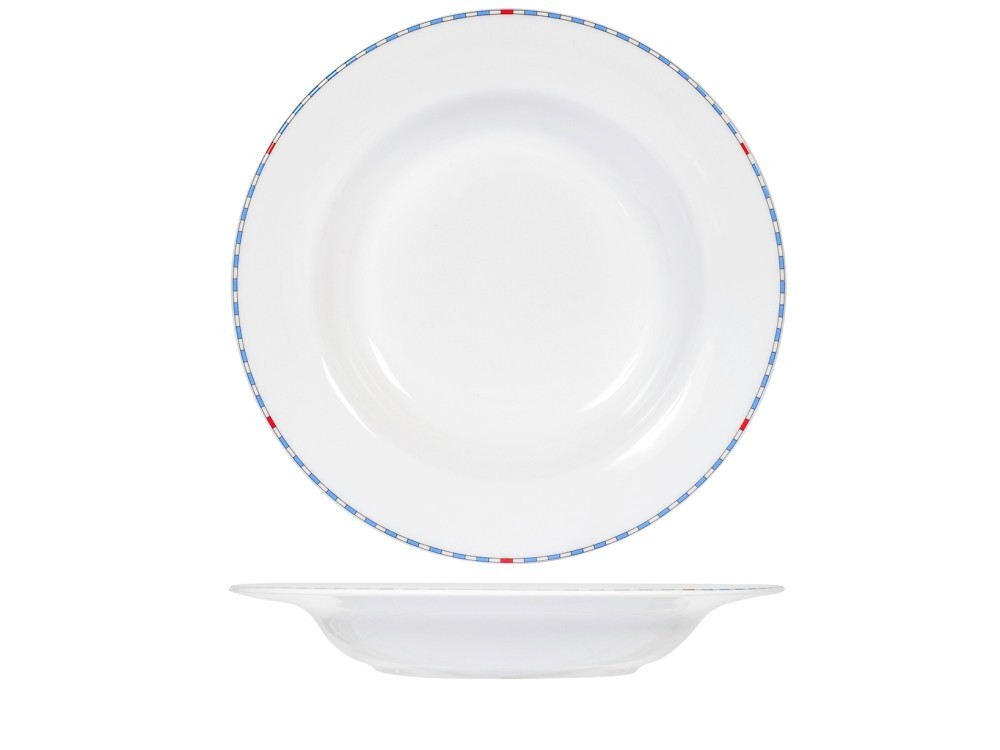 Astrid Porcelain Plate 22.5Cm, White With Blue Border